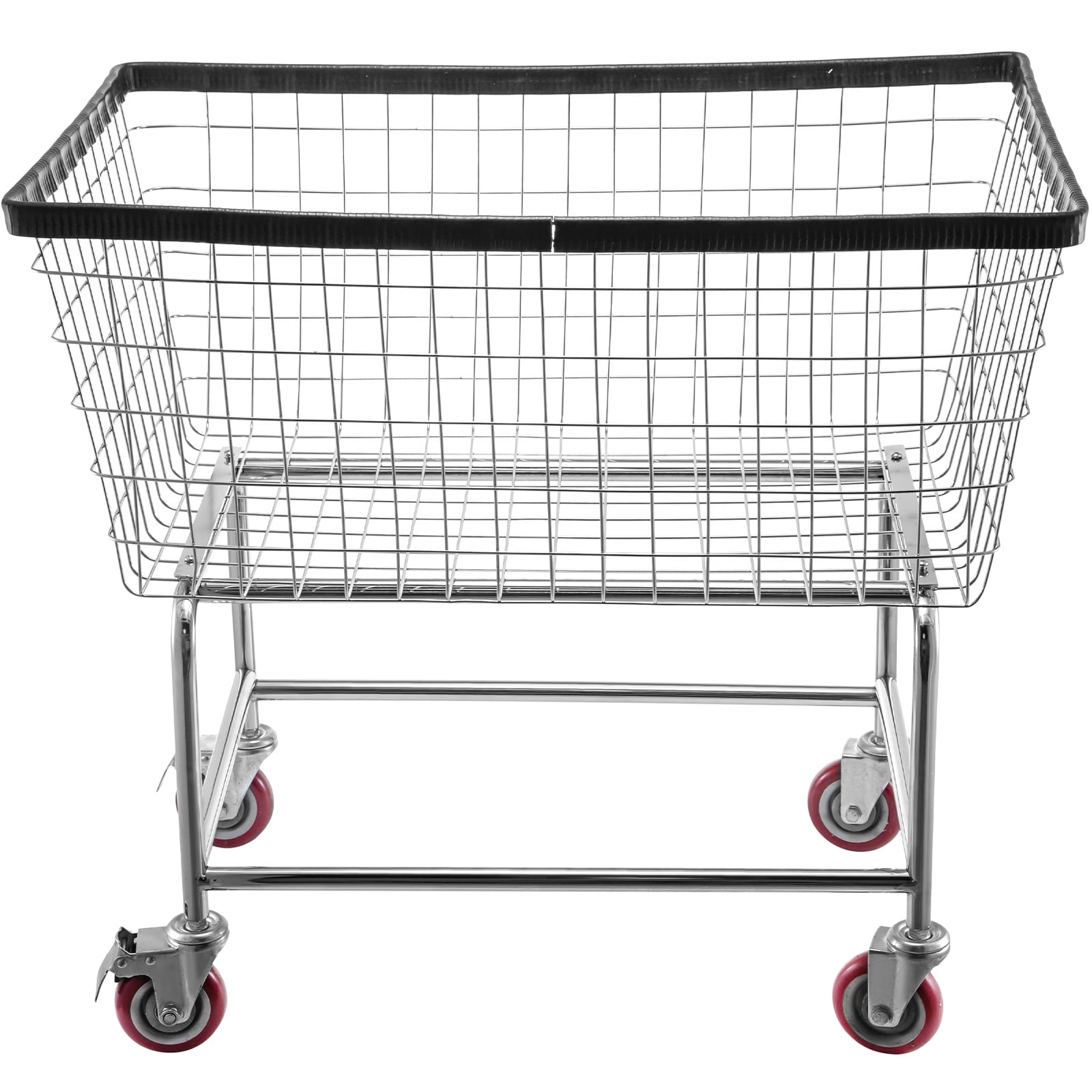 Wire Laundry Cart With Chrome Steel Frame And Rolling Wheels_voghion.com